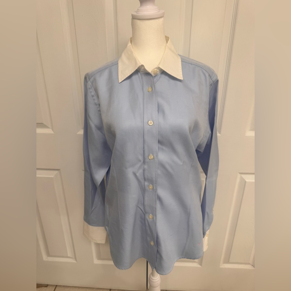 VINTAGE Made in Ireland Saks Fifth Ave 12 Women’s Blouse Button Up Down Striped